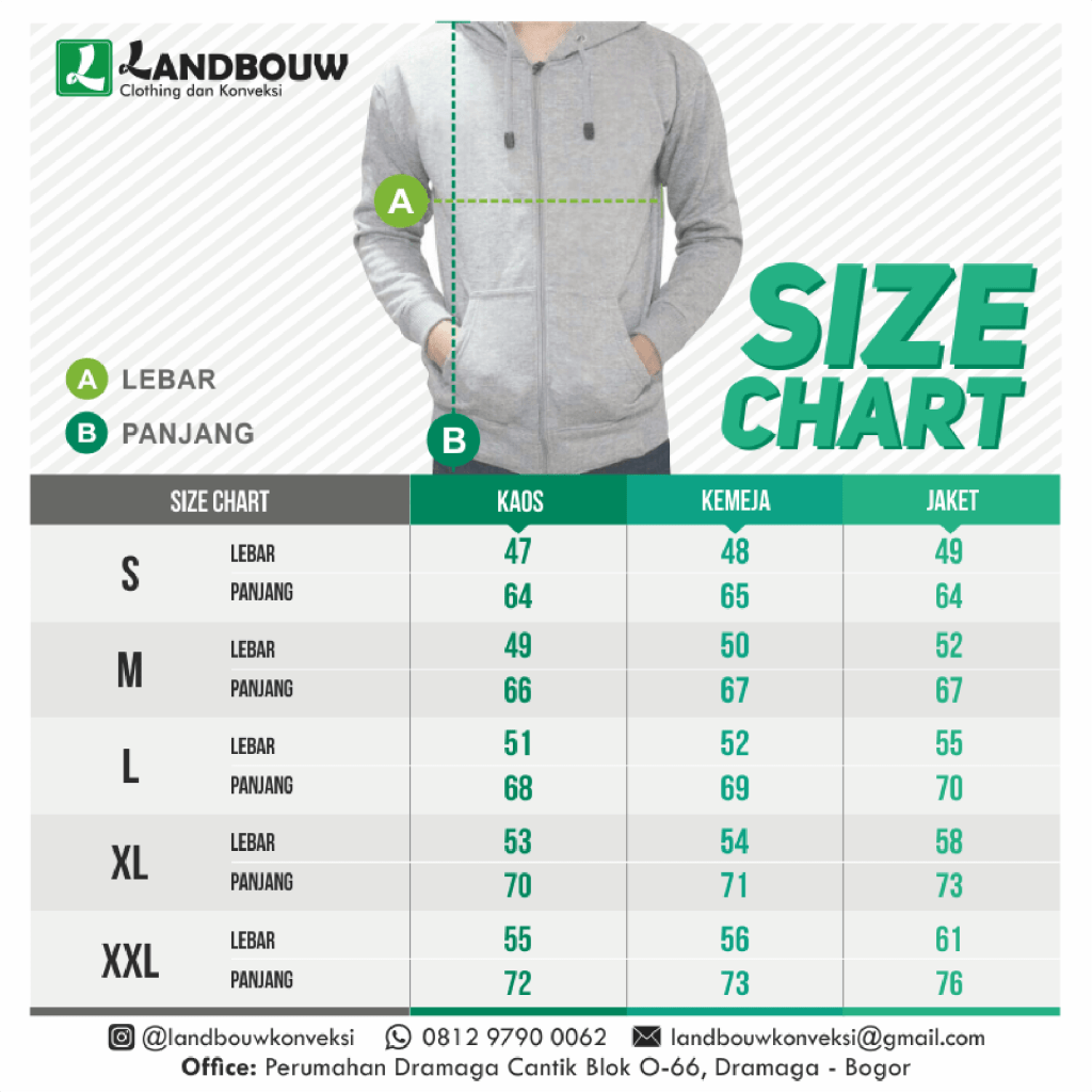size chart Letak konveksi pakaian grosir Bintan, hubungi 0812-9790-0062